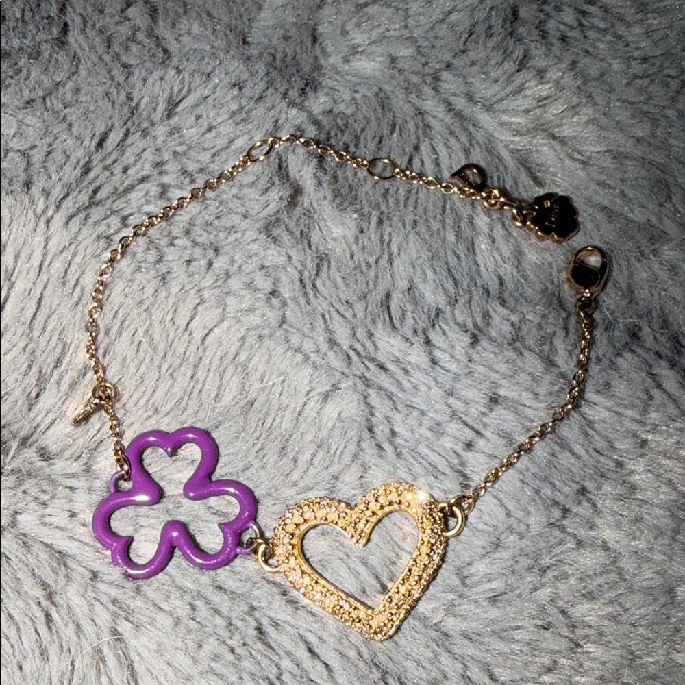 Preloved Dior heart n purple clover with rhinestones bracelet excellent conditio